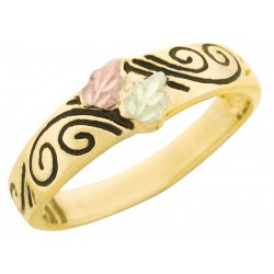 Black Hills Gold Ladies Band Ring with Two Leaves