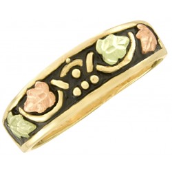 10K Black Hills Gold Antiqued Ladies Band Ring with 10K Gold Leaves