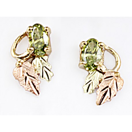 Small 10K Black Hills Gold Earrings with Peridot CZ