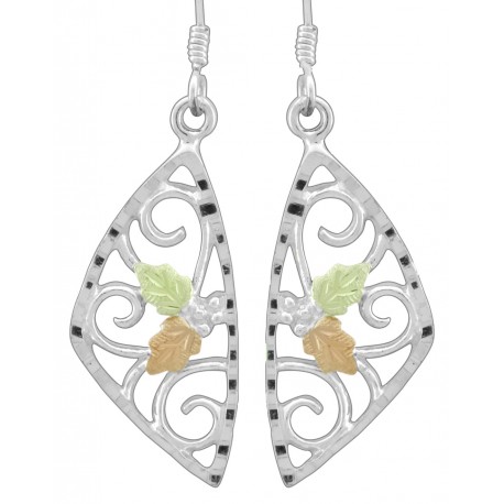 Black Hills Gold on Sterling Silver Dangle Earrings w Diamond Cut Edge