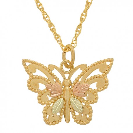 10K BLACK HILLS GOLD BUTTERFLY LADIES GIRLS PENDANT NECKLACE