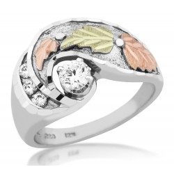 Mt Rushmore Black Hills Gold on Sterling Silver Ladies Ring with 4MM CZ