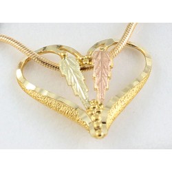 10K Black Hills Gold Diamond cut Edge Heart Pendant with Two Leaves