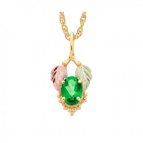 10K Black Hills Gold Leaf Pendant with Soude Emerald