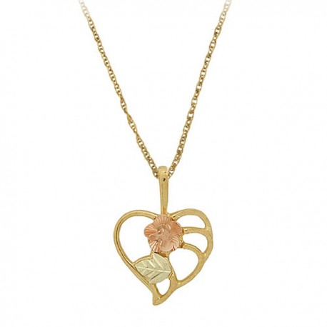 10K BLACK HILLS GOLD LADIES FLOWER HEART NECKLACE PENDANT