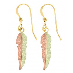 Small 10K Black Hills Gold Feather Earrings