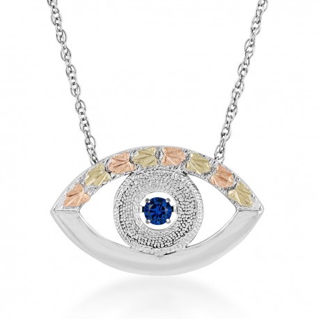 Black Hills Gold on Sterling Silver Evil Eye with Blue Sapphire Necklace
