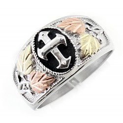 Mt. Rushmore Black Hills Gold on Sterling Silver Men's Cross Ring