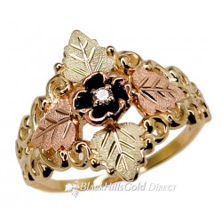 10K Black Hills Gold Antiqued Ladies Ring with Diamond