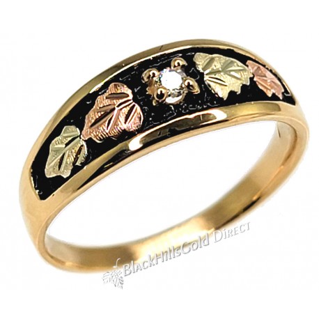10K Black Hills Gold Antiqued Ladies Ring with Diamond in the Center