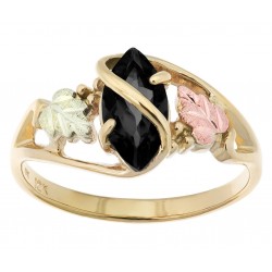 Black Hills Gold Ladies Ring with Marquise-shaped Black Onyx