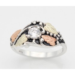 Black Hills Gold on Sterling Silver Ring with 4MM CZ