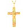 10K Black Hills Gold Cross Pendant with Rose and Leaves