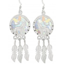 Black Hills Gold Sterling Silver Wolf Earrings with Lab Opal