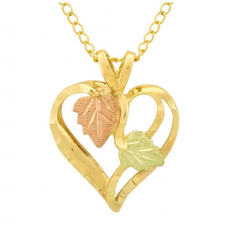 10K Black Hills Gold Diamond Cut Edge Heart Pendant