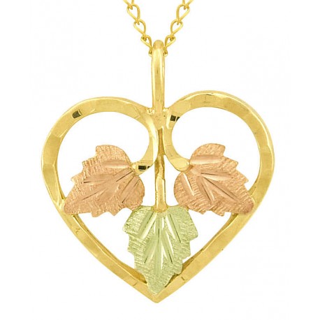 10K Black Hills Gold Heart Pendant with Three Leaves