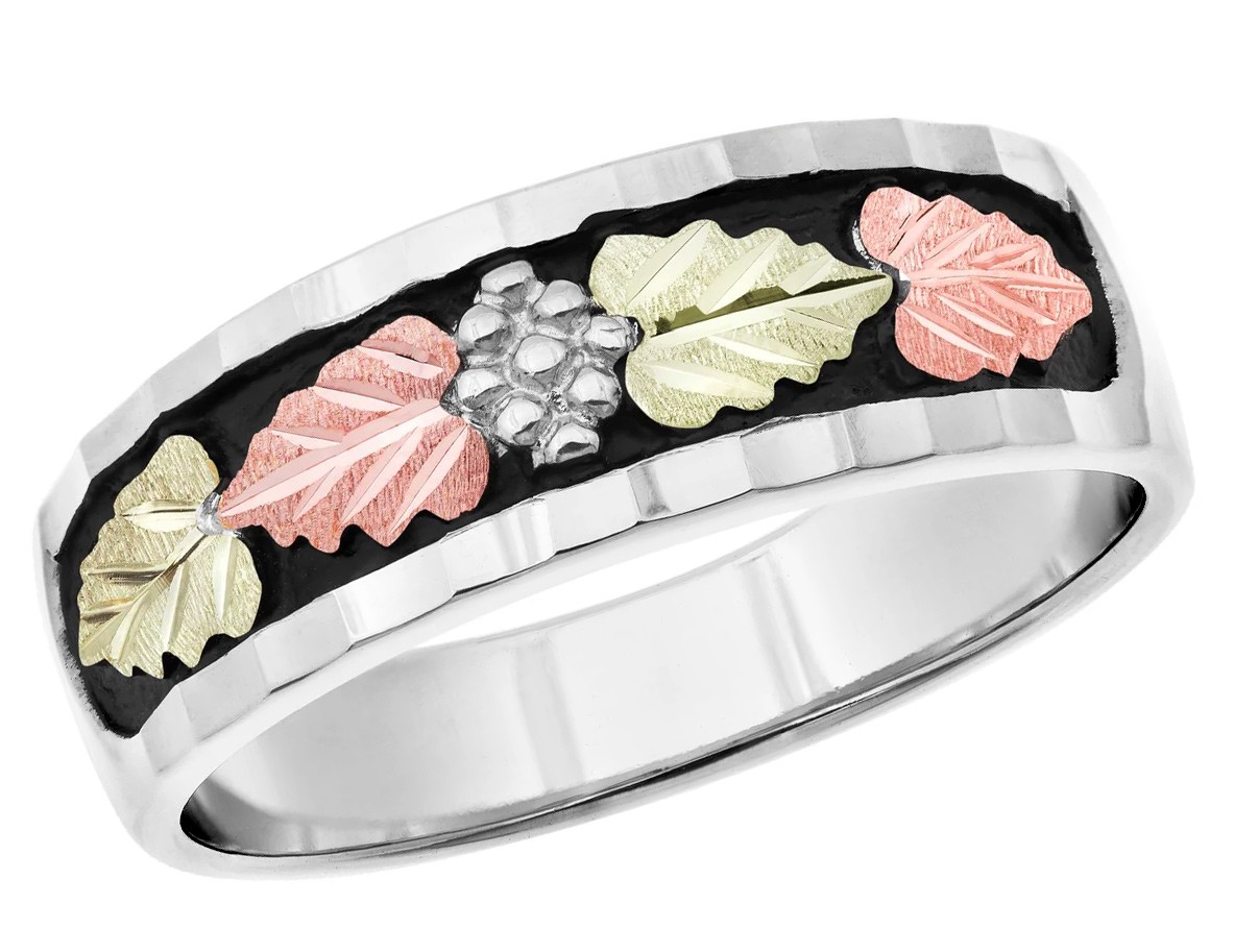 Black Hills Sterling Silver Men's Anitqued Wedding Ring with 12k Gold  Leaves - BlackHillsGold.Direct