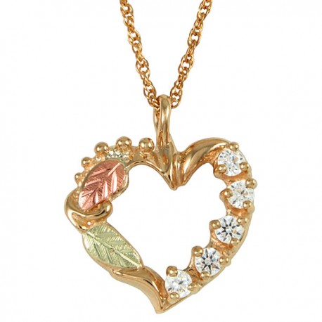 10K BLACK HILLS GOLD LADIES HEART CUBIC ZIRCONIA PENDANT NECKLACE