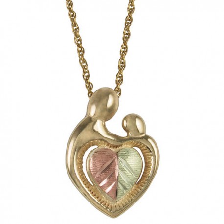 10K BLACK HILLS GOLD MOTHER CHILD HEART PENDANT NECKLACE