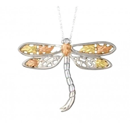 Mt. Rushmore Black Hills Gold Sterling Silver Dragonfly Pendant