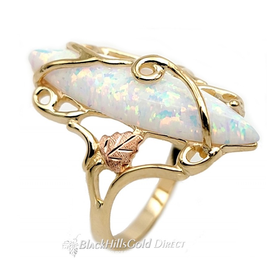 Attractive 10K Black Hills Gold Ladies Ring w Opal