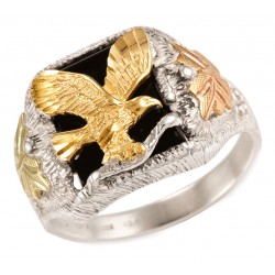 Mens Black Hills Gold on Sterling Silver Cross Ring with Onyx