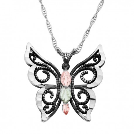 BLACK HILLS GOLD .925 OXIDIZED STERLING SILVER BUTTERFLY PENDANT NECKLACE
