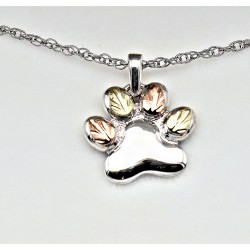 Mt. Rushmore Black Hills Gold Sterling Silver Dog Paw Pendant w 12K Gold Leaves