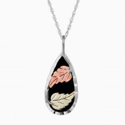 Mt. Rushmore Black Hills Gold Sterling Silver Onyx Pendant w 12K Gold Leaves