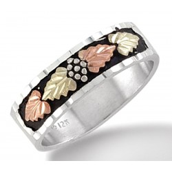 Black Hills Sterling Silver Men's Anitqued Wedding Ring with 12k Gold Leaves