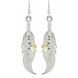 Black Hills Gold on Sterling Silver Feather Earrings with 10K Leaves