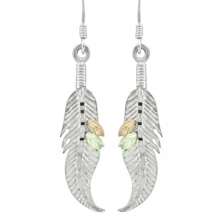 Black Hills Gold on Sterling Silver Feather Earrings with 10K Leaves