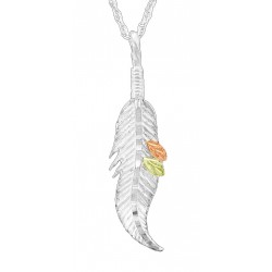 Black Hills Gold on Sterling Silver Feather Pendant with 10K Leaves