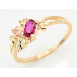 10K Black Hills Gold Ladies Ring with Oval Ruby Color CZ