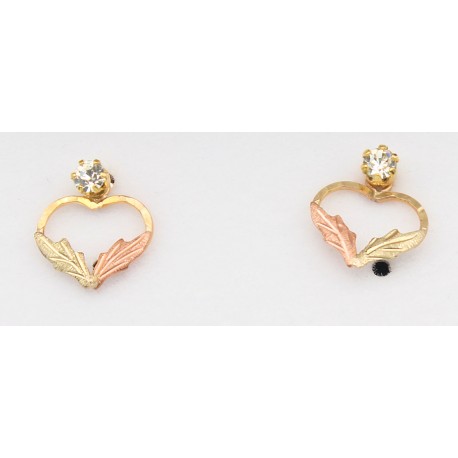 10K Black Hills Gold Jacket Heart Earrings with CZ