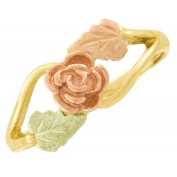 10K Black Hills Gold Ladies Ring Rose Ring w Two Leaves