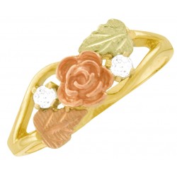 10K Black Hills Gold Ladies Rose Ring w Diamond