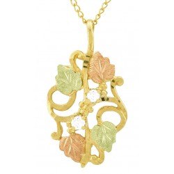 10K Black Hills Gold Pendant with Four Leaves and Diamond