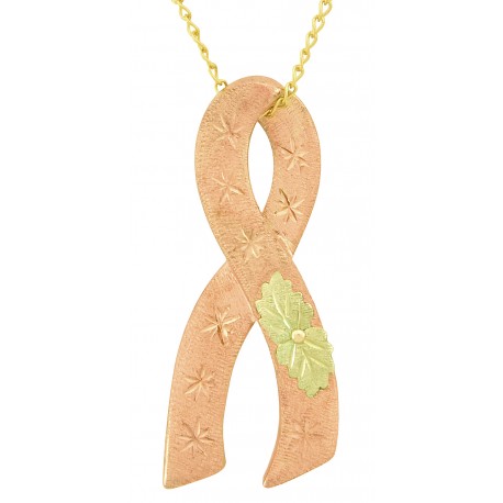 10K Black Hills Gold Breast Cancer Ribbon Pendant