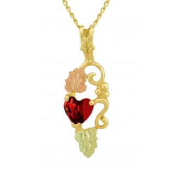10K Black Hills Gold Small Pendant with Heart Shape Genuine Garnet