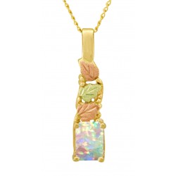 10K Black Hills Gold Synthetic Opal Pendant with Leaves
