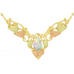 10K Black Hills Gold Leaves Necklace with Synthetic Opal