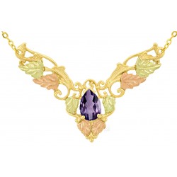 10K Black Hills Gold Leaves Necklace with Amethyst CZ