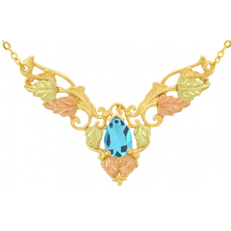 10K Black Hills Gold Leaves Necklace with Genuine Blue Topaz