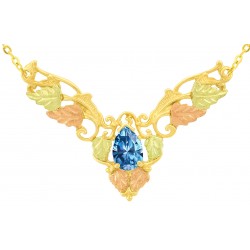 10K Black Hills Gold Leaves Necklace with Blue CZ