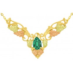 10K Black Hills Gold Leaves Necklace with Emerald Color CZ