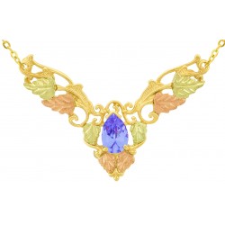 10K Black Hills Gold Leaves Necklace with Lavender Color CZ