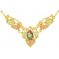 10K Black Hills Gold Leaves Necklace with Mystic Topaz
