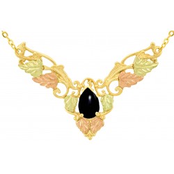 10K Black Hills Gold Leaves Necklace with Black Onyx