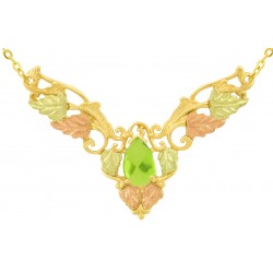 10K Black Hills Gold Leaves Necklace with Peridot Color CZ